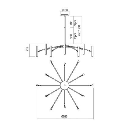 Redo 01-2774 - Candelabro suspenso RAYEN 12xG9/10W/230V bronze