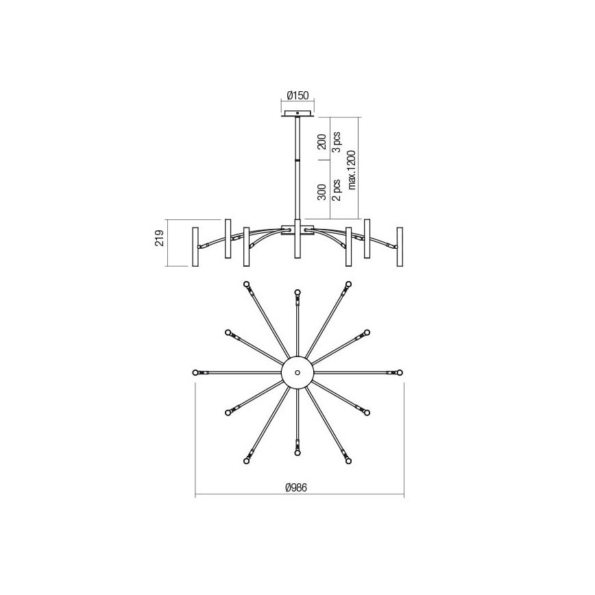 Redo 01-2774 - Candelabro suspenso RAYEN 12xG9/10W/230V bronze