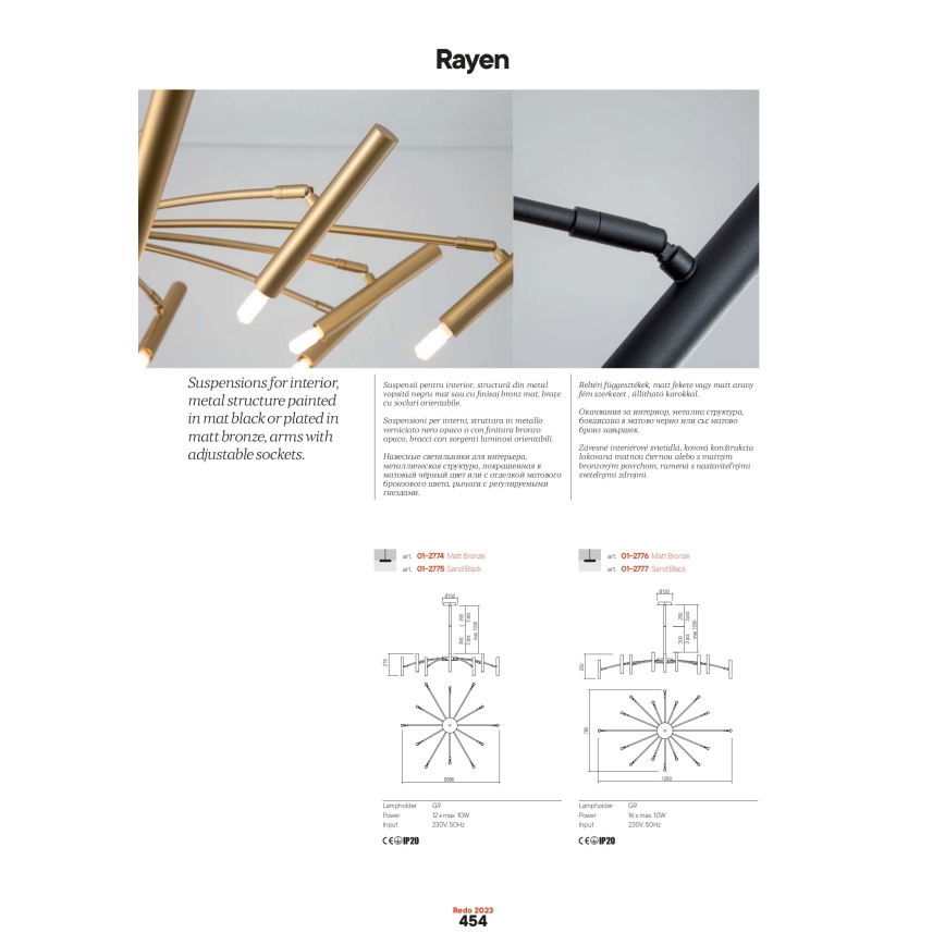 Redo 01-2776 - Candelabro suspenso RAYEN 16xG9/10W/230V bronze