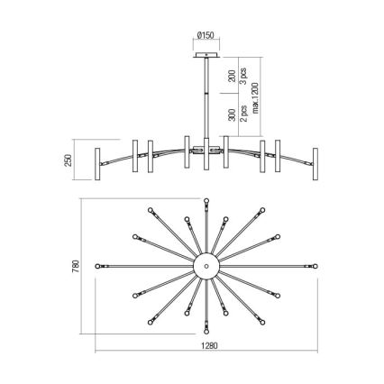 Redo 01-2776 - Candelabro suspenso RAYEN 16xG9/10W/230V bronze
