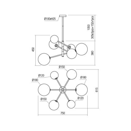 Redo 01-2780 - Candelabro suspenso ROY 6xG9/10W/230V