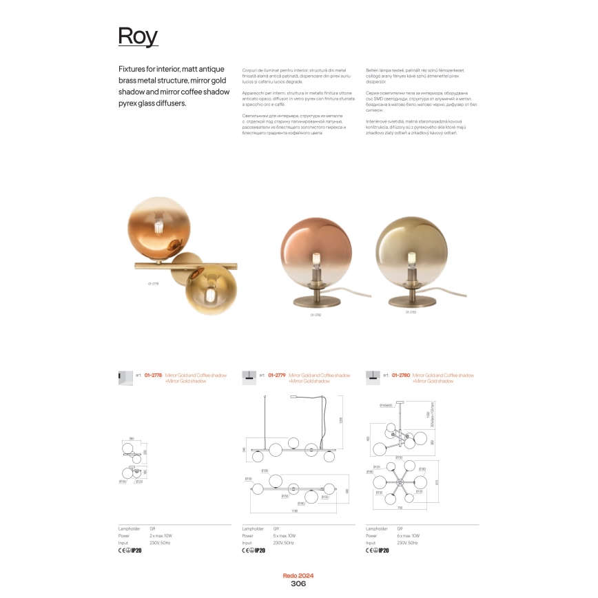 Redo 01-2781 - Candelabro suspenso ROY 10xG9/10W/230V