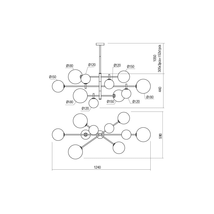 Redo 01-2781 - Candelabro suspenso ROY 10xG9/10W/230V