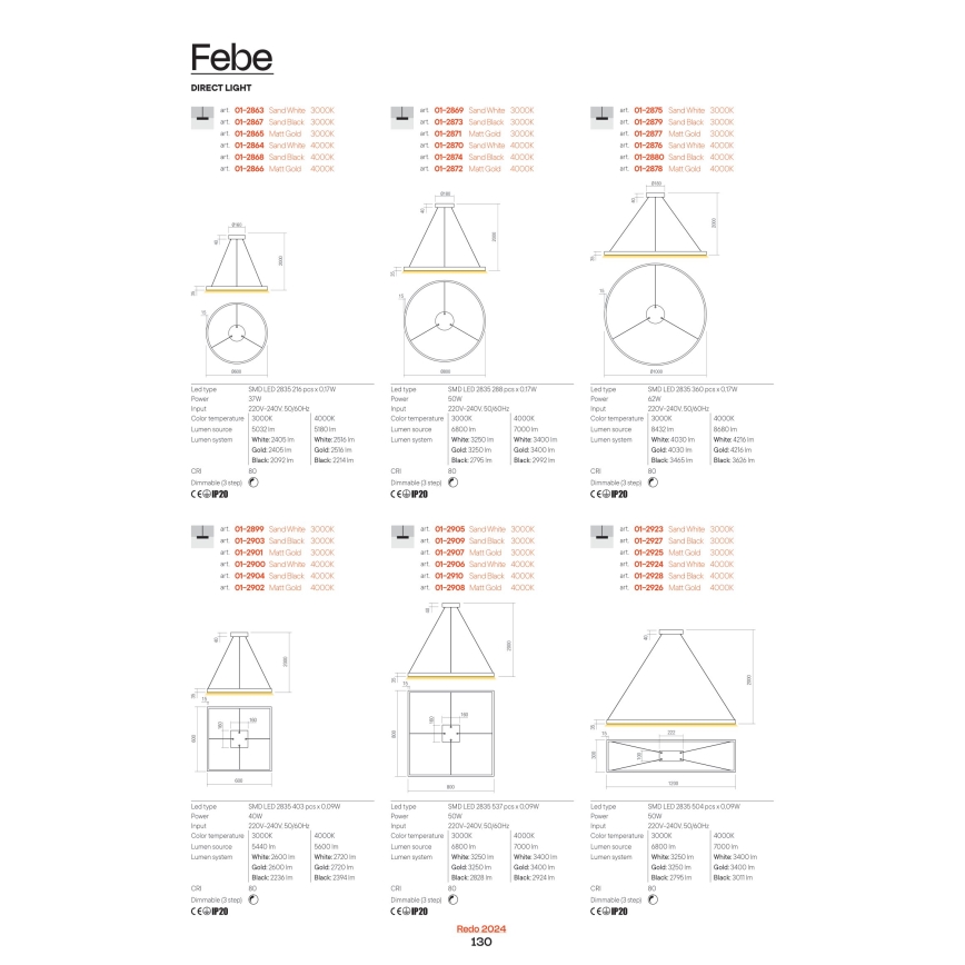 Redo 01-2817 - Iluminação de parede LED com regulação FEBE LED/24W/230V dourada