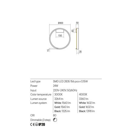 Redo 01-2817 - Iluminação de parede LED com regulação FEBE LED/24W/230V dourada