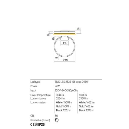 Redo 01-2837 - Iluminação de parede LED com regulação FEBE LED/24W/230V preto