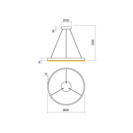 Redo 01-2865 - Candelabro suspenso LED com regulação FEBE LED/37W/230V dourada