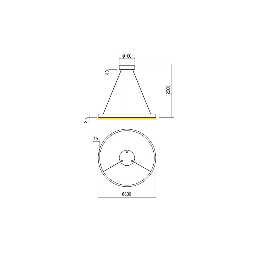 Redo 01-2865 - Candelabro suspenso LED com regulação FEBE LED/37W/230V dourada