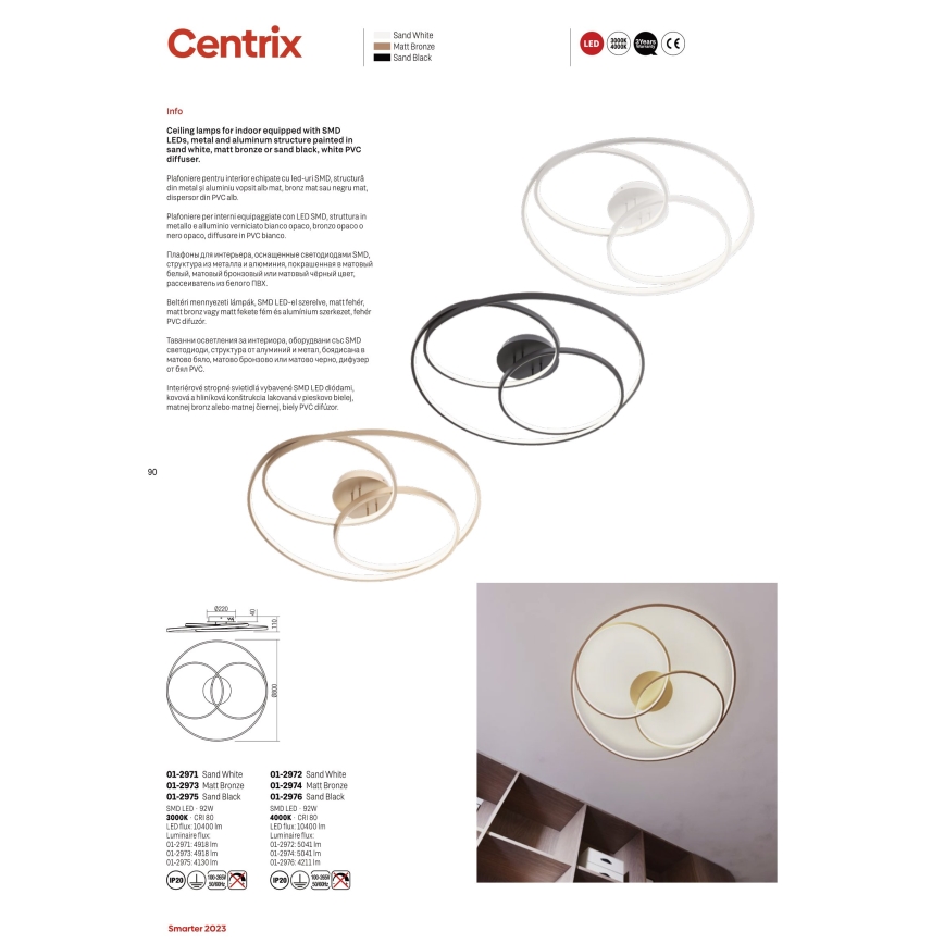 Redo 01-2973 - Iluminação de teto LED CENTRIX LED/92W/230V bronze