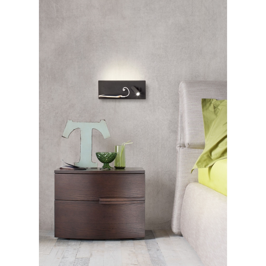 Redo 01-2985 - Foco de parede LED BROOK LED/8W/230V + LED/3W USB CRI 90 preto esquerda
