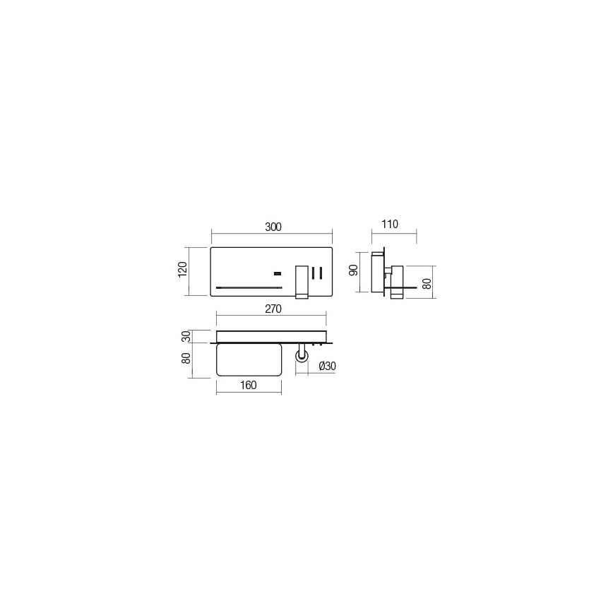 Redo 01-2985 - Foco de parede LED BROOK LED/8W/230V + LED/3W USB CRI 90 preto esquerda