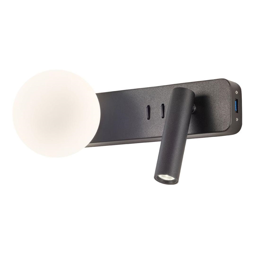 Redo 01-2994 - Aplique de parede OASIS LED/3W/230V + 1xG9/10W USB CRI 90 preto