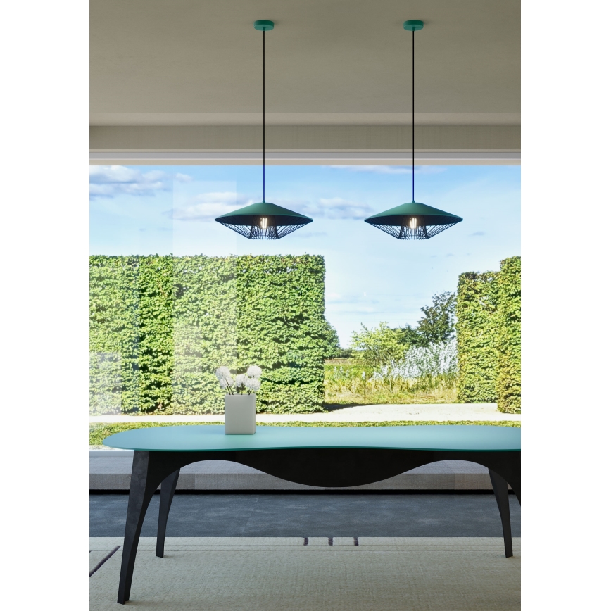 Redo 01-3006 - Pendente com cabo GRILL 1xE27/42W/230V diâmetro 39,6 cm preto/turquesa