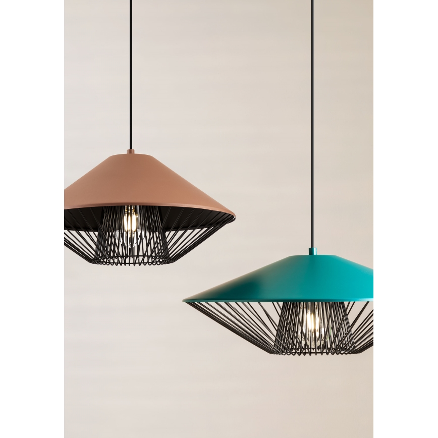 Redo 01-3006 - Pendente com cabo GRILL 1xE27/42W/230V diâmetro 39,6 cm preto/turquesa