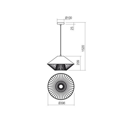 Redo 01-3006 - Pendente com cabo GRILL 1xE27/42W/230V diâmetro 39,6 cm preto/turquesa