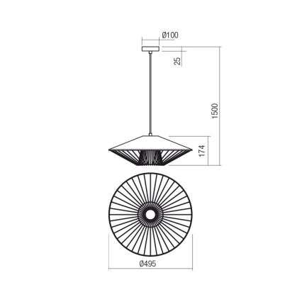 Redo 01-3008 - Candeeiro suspenso com cabo GRILL 1xE27/42W/230V Ø 49,5 cm preto/branco