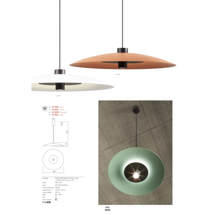 Redo 01-3020 - Lustre LED em cabo LARS LED/14W/230V + LED/10W Ø 60 cm CRI 90 laranja