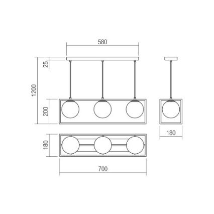 Redo 01-3057 - Candelabro suspenso ZODIAC 3xE14/28W/230V