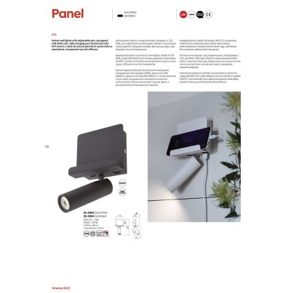 Redo 01-3083 - Foco de parede LED PANEL LED/3,5W/230V USB branco