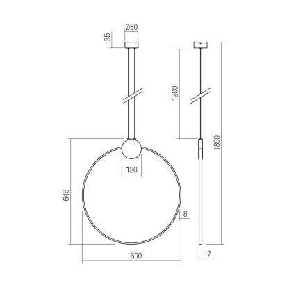 Redo 01-3107 - Candelabro suspenso LED ATOM LED/20W/230V diâmetro 60 cm