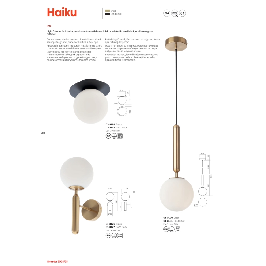 Redo 01-3129 - Iluminação de teto HAIKU 1xE14/28W/230V diâmetro 18 cm preto