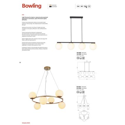 Redo 01-3155 - Candelabro suspenso BOWLING 4xE27/42W/230V dourada