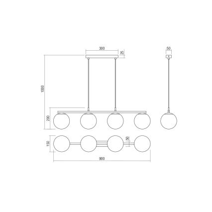 Redo 01-3155 - Candelabro suspenso BOWLING 4xE27/42W/230V dourada