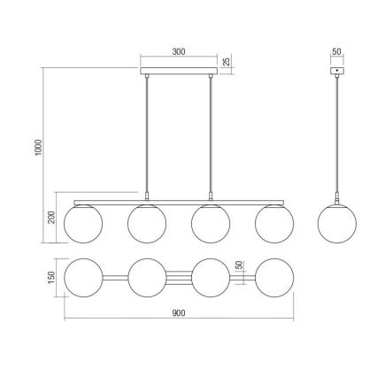 Redo 01-3156 - Candelabro suspenso BOWLING 4xE27/42W/230V preto