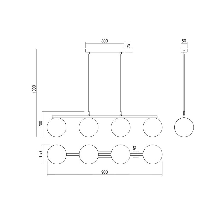Redo 01-3156 - Candelabro suspenso BOWLING 4xE27/42W/230V preto