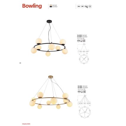 Redo 01-3157 - Candelabro suspenso BOWLING 6xE14/28W/230V dourada