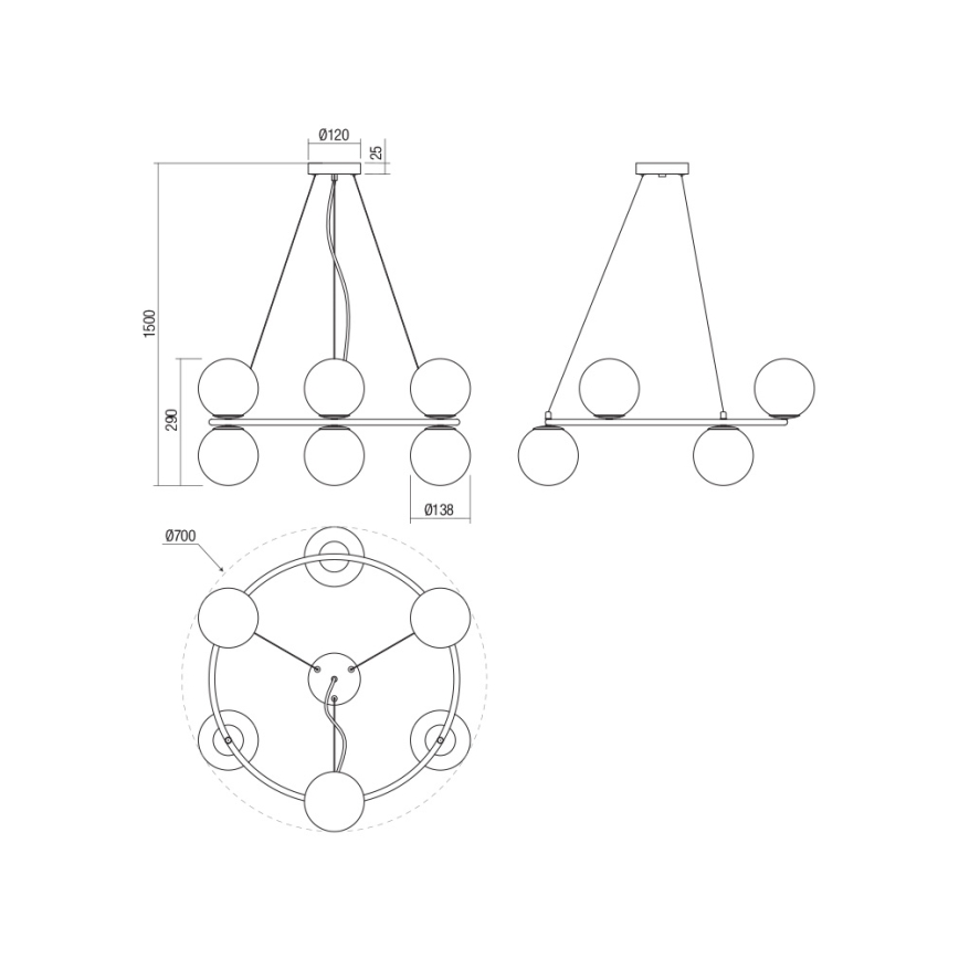 Redo 01-3157 - Candelabro suspenso BOWLING 6xE14/28W/230V dourada