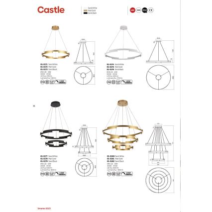 Redo 01-3176 - Candelabro suspenso LED com regulação CASTLE LED/45W/230V preto