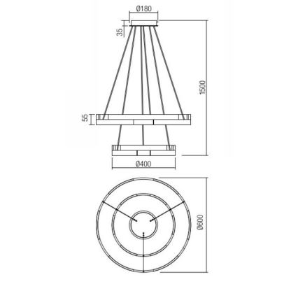 Redo 01-3179 - Candelabro suspenso LED com regulação CASTLE LED/60W/230V preto