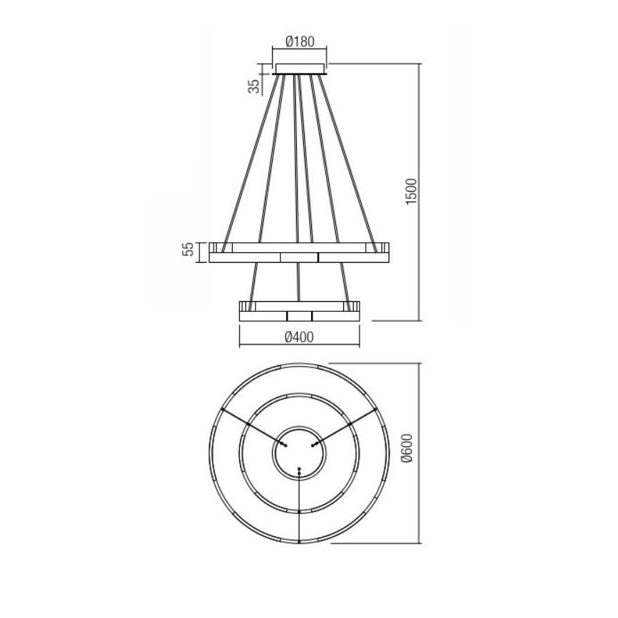 Redo 01-3179 - Candelabro suspenso LED com regulação CASTLE LED/60W/230V preto