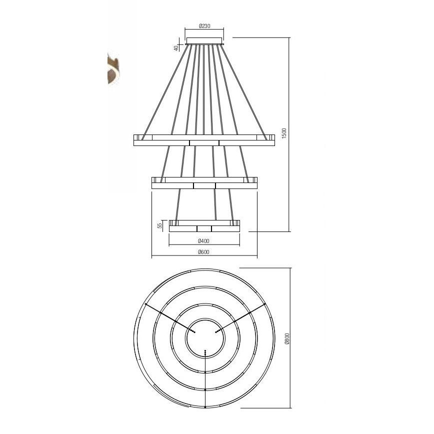 Redo 01-3182 - Candelabro suspenso LED com regulação CASTLE LED/80W/230V preto