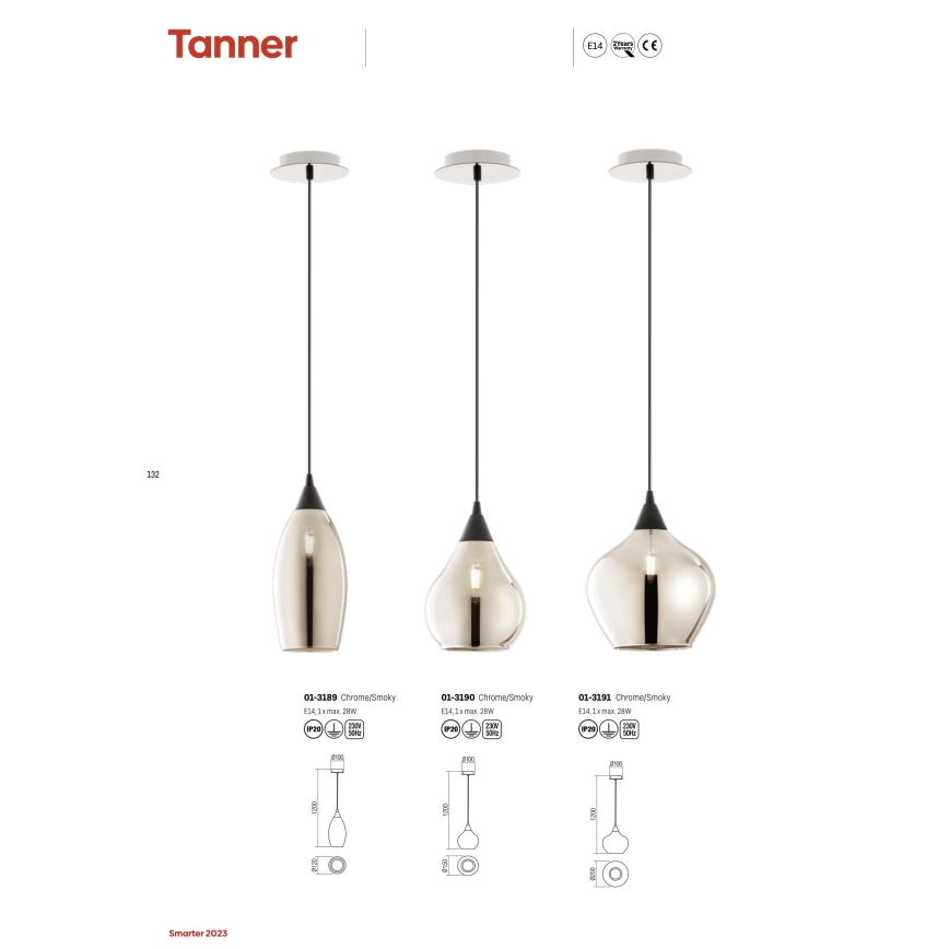 Redo 01-3189 - Candelabro suspenso TANNER 1xE14/28W/230V diâmetro 12 cm