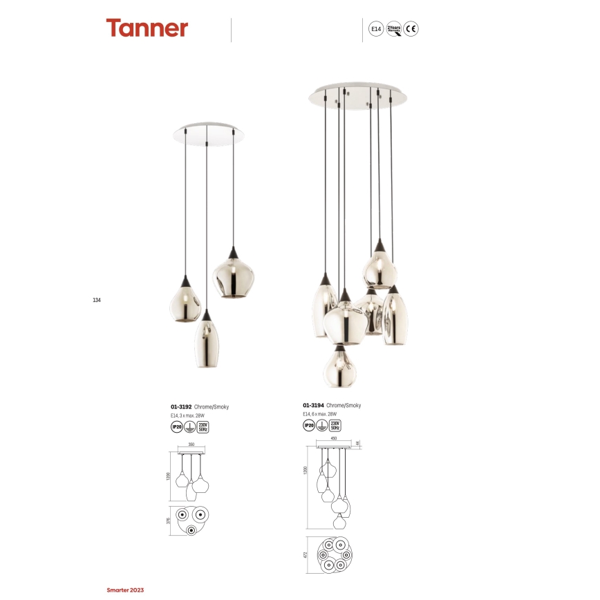 Redo 01-3194 - Candeeiro suspenso TANNER 6xE14/28W/230V diâmetro 47,2 cm