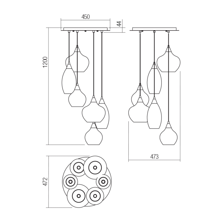 Redo 01-3194 - Candeeiro suspenso TANNER 6xE14/28W/230V diâmetro 47,2 cm