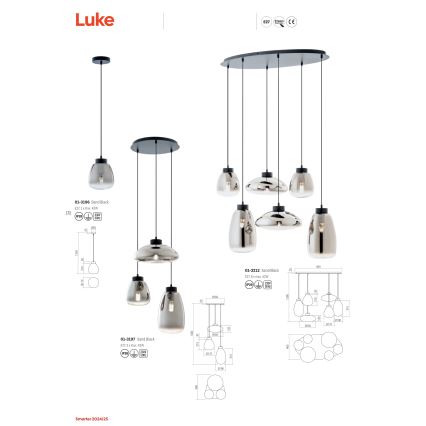 Redo 01-3197 - Candeeiro suspenso LUKE 3xE27/42W/230V diâmetro 46 cm preto