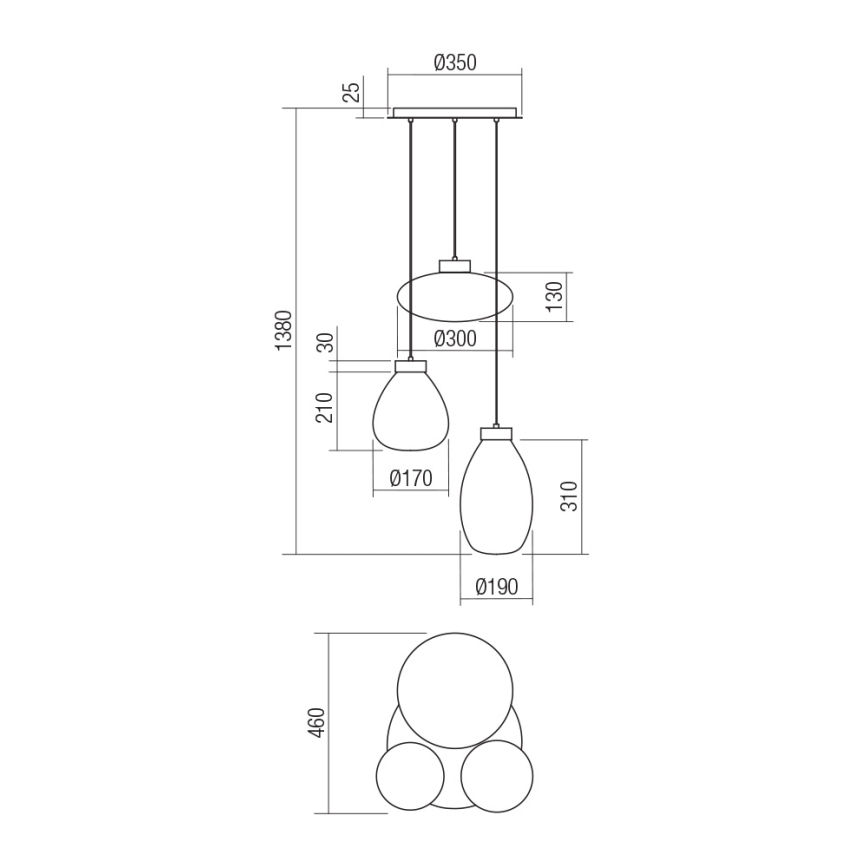 Redo 01-3197 - Candeeiro suspenso LUKE 3xE27/42W/230V diâmetro 46 cm preto