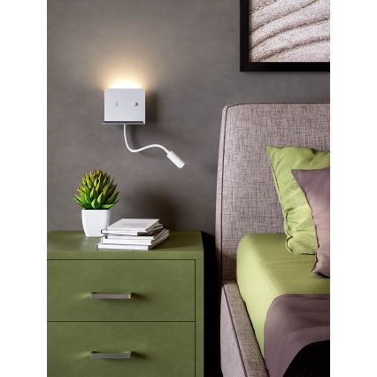 Redo 01-3210 - Iluminação de parede LED com uma pequena lâmpada flexível MOKA LED/6W + LED/3W/230V USB CRI90 branco