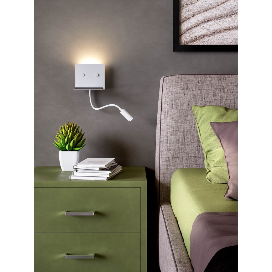 Redo 01-3210 - Iluminação de parede LED com uma pequena lâmpada flexível MOKA LED/6W + LED/3W/230V USB CRI90 branco