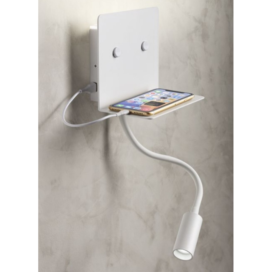 Redo 01-3210 - Iluminação de parede LED com uma pequena lâmpada flexível MOKA LED/6W + LED/3W/230V USB CRI90 branco