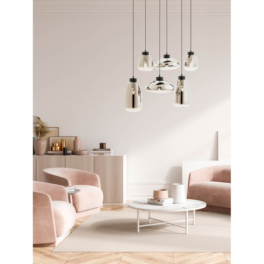 Redo 01-3212 - Candeeiro suspenso LUKE 6xE27/42W/230V preto
