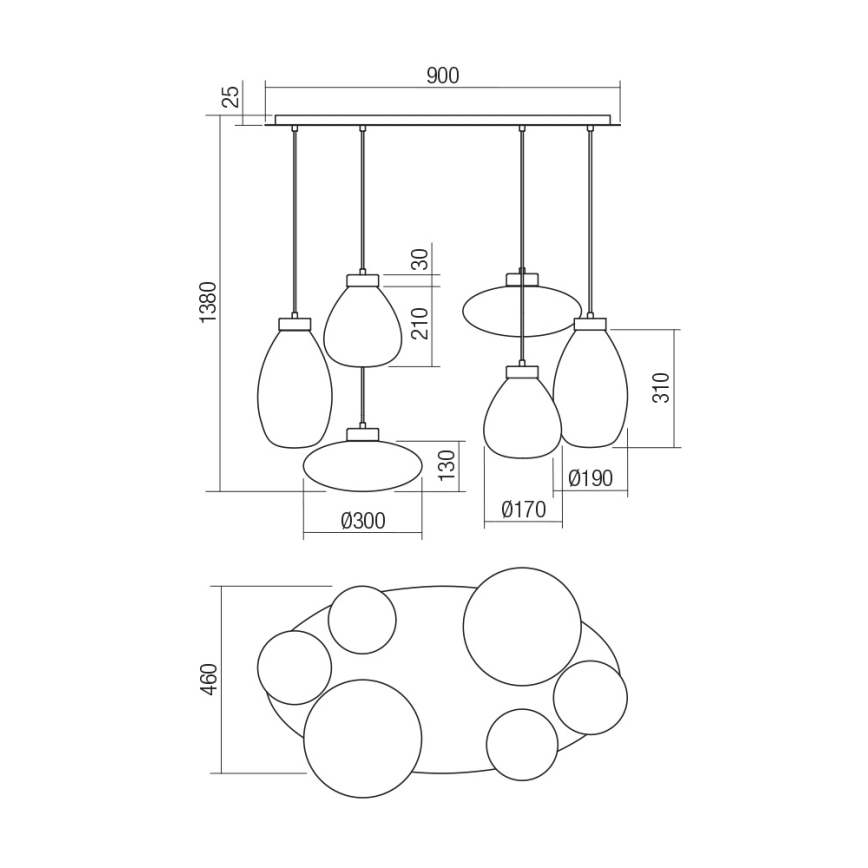Redo 01-3212 - Candeeiro suspenso LUKE 6xE27/42W/230V preto