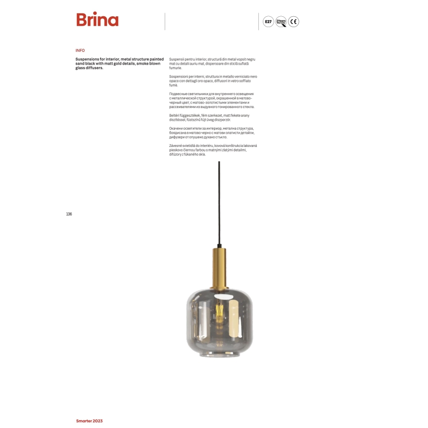 Redo 01-3213 - Candelabro suspenso BRINA 1xE27/23W/230V