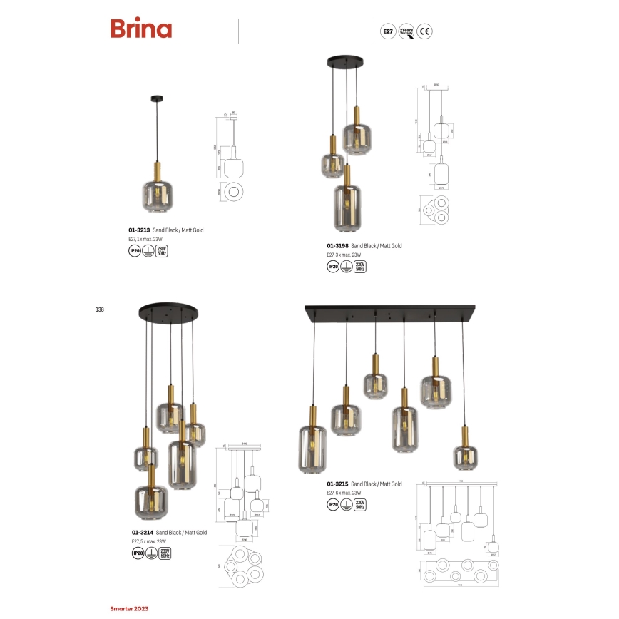 Redo 01-3213 - Candelabro suspenso BRINA 1xE27/23W/230V