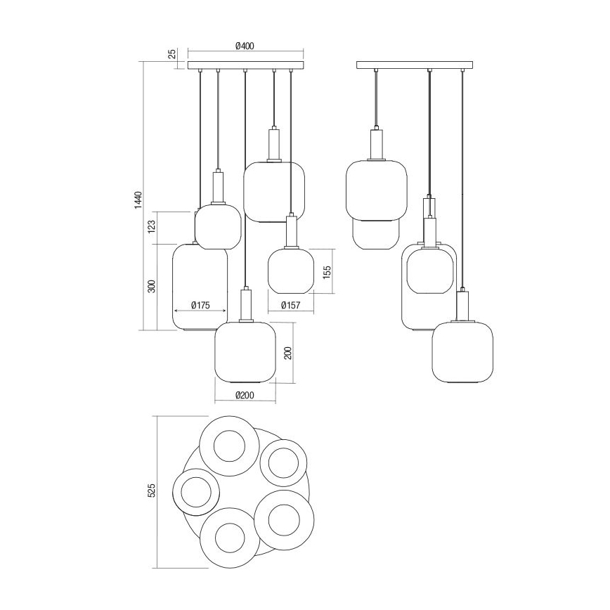 Redo 01-3214 - Candelabro suspenso BRINA 5xE27/23W/230V