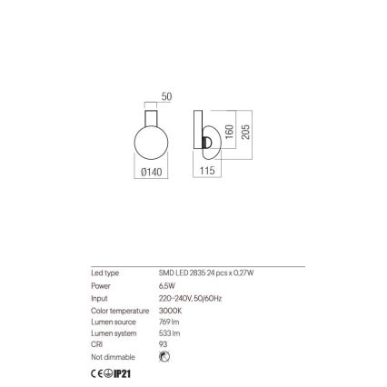 Redo 01-3239 - Luminária de parede LED SINCLAIR LED/6,5W/230V CRI 93 IP21 dourada