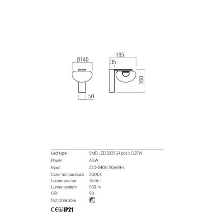 Redo 01-3241 - Iluminação de parede LED SINCLAIR LED/6,5W/230V CRI 93 IP21 dourada